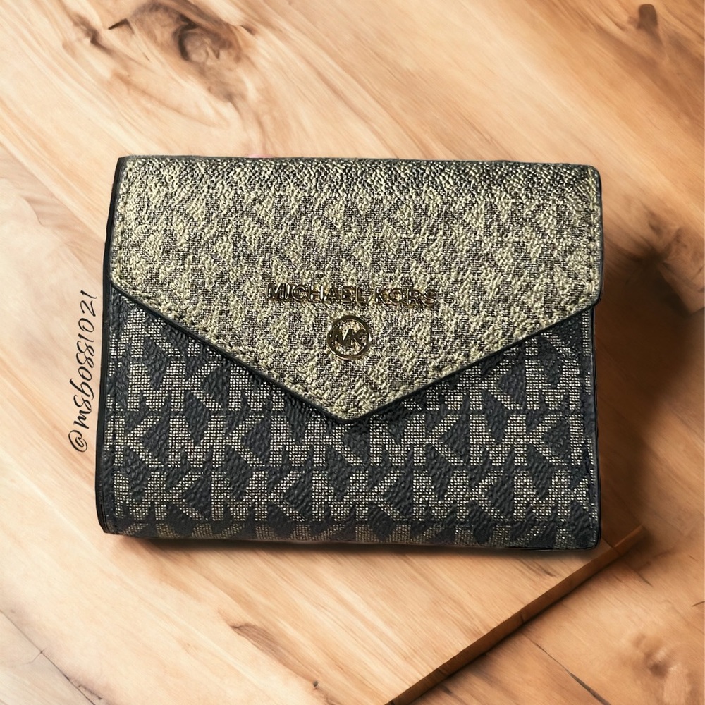 Michael Kors RARE Voyager East West Signature Tote+Wallet+Wristlet in Black/Gold - Picture 10 of 14